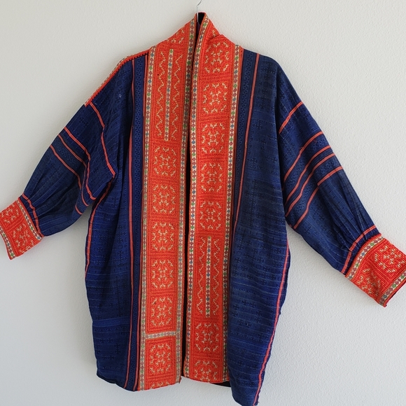 True Boho Vintage South East Asia Hill Tribe Hand Crafted Coat Jacket Reversible - Picture 4 of 4
